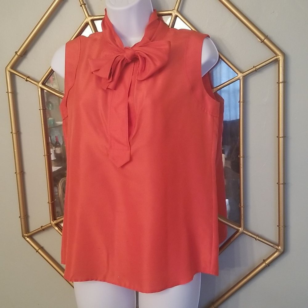 Oscar De La Renta Silk Neck Tie Sleeveless Blouse, Burnt Orange Sz.2 $1,400 MSRP